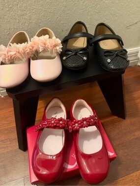 Gymboree Girls' Pink, Black & Red Mary Jane Dress Shoes Set size 8-9